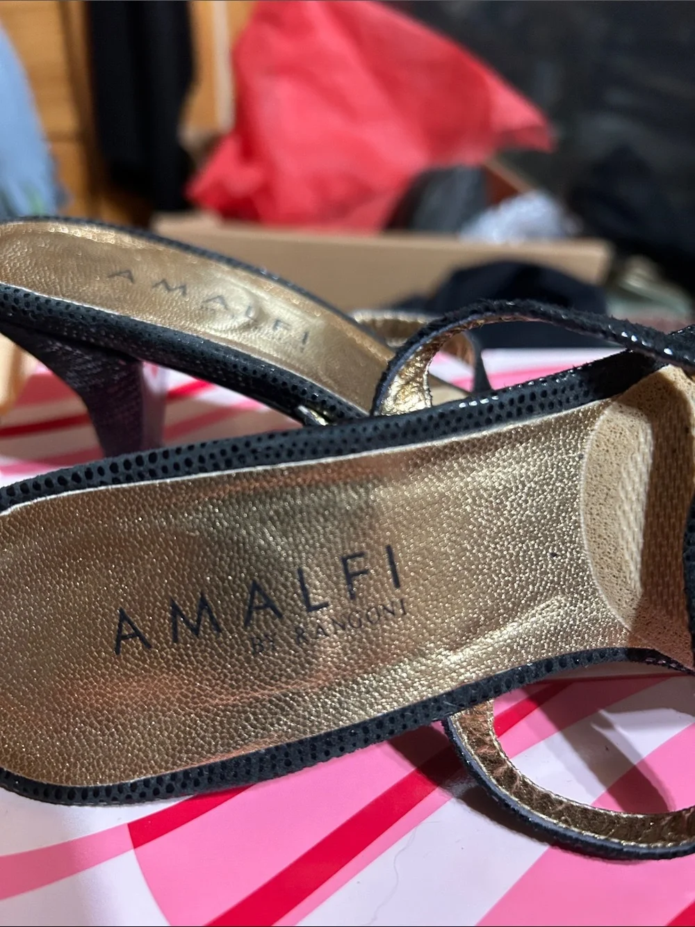 Amalfi Black Heeled Slide Sandals with Rectangular Gem